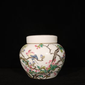 An Exquisite Enamel Flower and Bird Pattern Cover Jar
