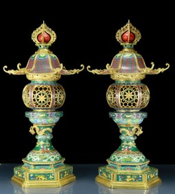 A Pair of Huge Cloisonne Dragon Pattern Palace Lanterns