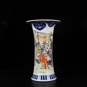 A Rare Blue and White Famille-Rose Character and Story Pattern Vase