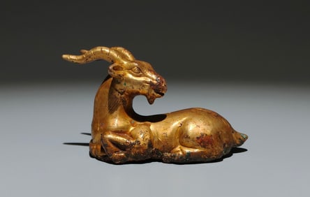 An Exquisite Gilt Bronze Goat Ornament