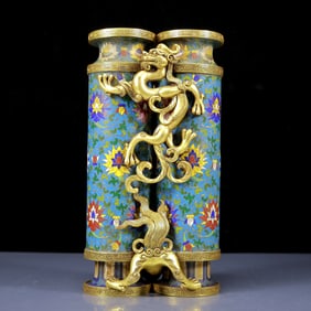 An Exquisite Cloisonne Lotus and Dragon and Phoenix Pattern Vase