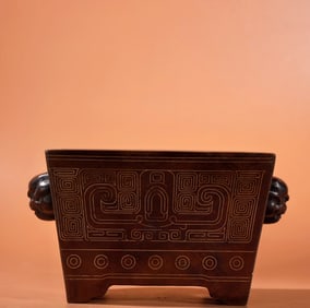 An Exquisite Bronze Inlaid Silver Beast-Ears Four Legs Censer