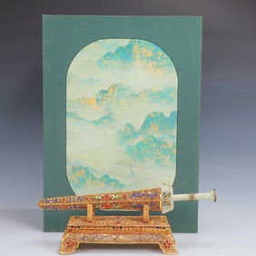 A Huge Filigree and Gilding Inlaid White Jade Flower Pattern Sword Ornament,Inlaid Gems