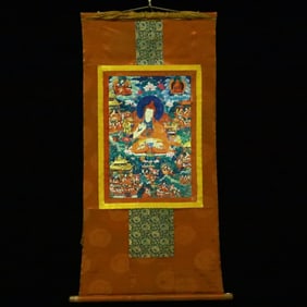 A Rare Brocade Painted Color Statue of Guru Tangka
