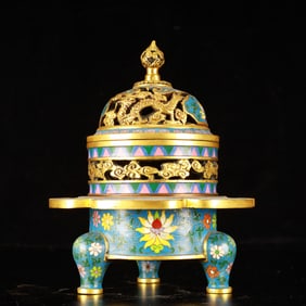 An Exquisite Cloisonne Lotus Pattern· Tripod Censer