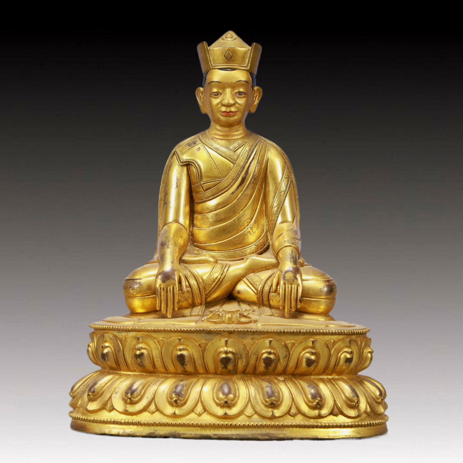 A Solemn Gilt Bronze Statue of Guru (1 of 9)