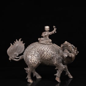 An Exquisite Silver Figure Auspicious Beast Ornament
