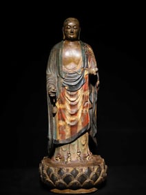 A Solemn Limestone Painted Color Statue of Kshitigarbha Bodhisattva