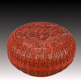 A Huge Carved Red Lacquer Dragon Pattern Cover Box,with an Imperial Poem by Emperor Qianlong