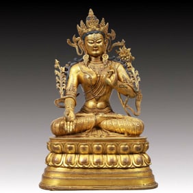 A Solemn Gilt Bronze Statue of Tara