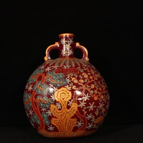 An Exquisite Famille-Rose Painted Gold Pine, Bamboo and Plum Blossom Pattern Double-Ears Vase