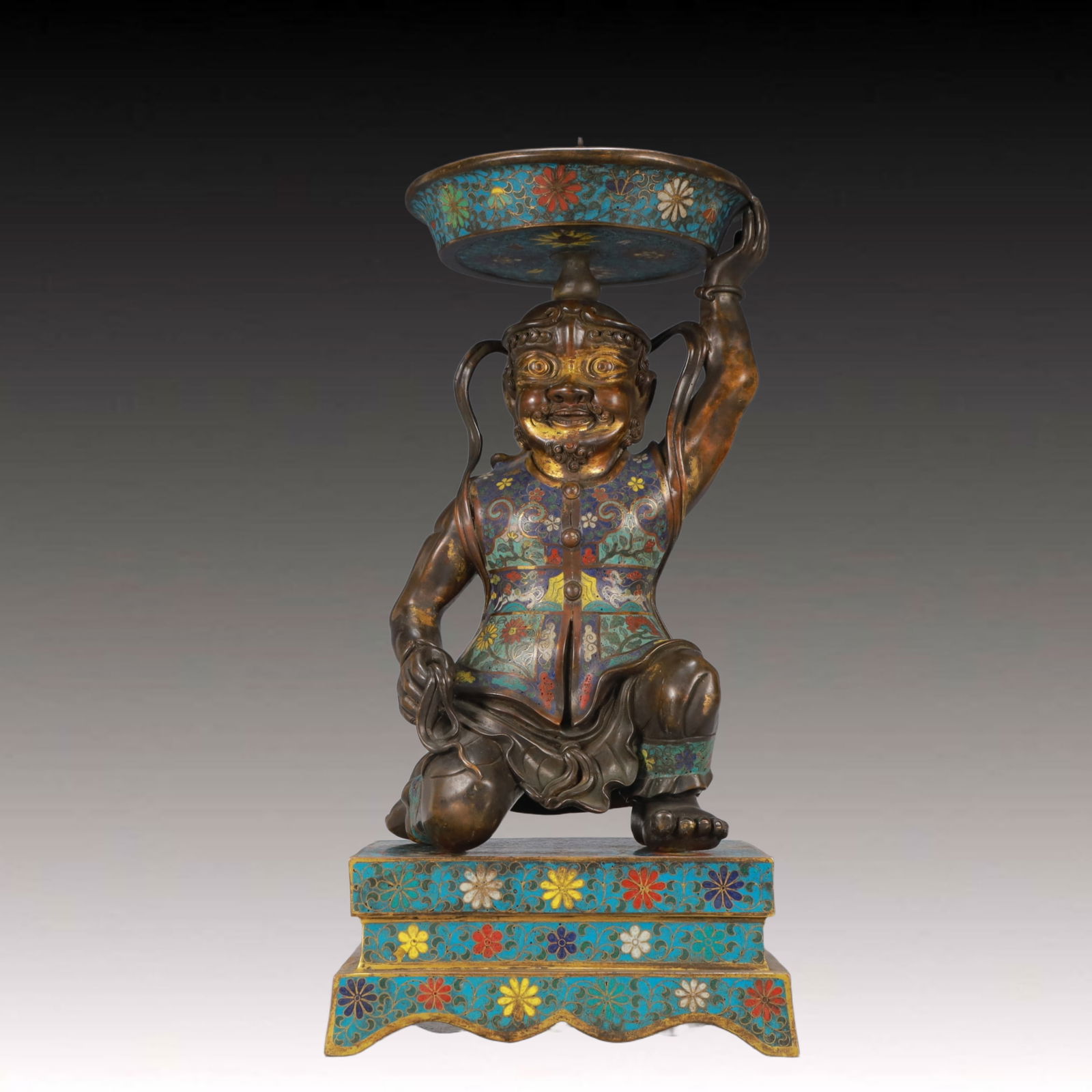 A Pair of Huge Cloisonne Lotus Pattern Figure Candlesticks - 13