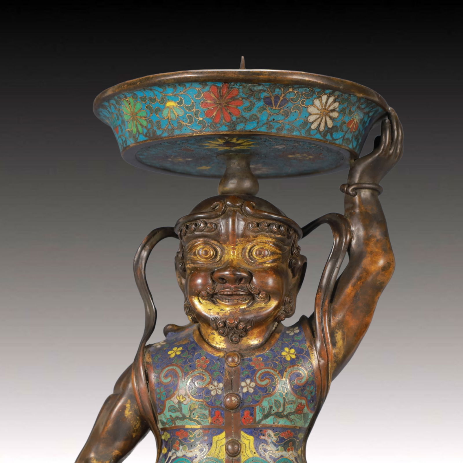 A Pair of Huge Cloisonne Lotus Pattern Figure Candlesticks - 14