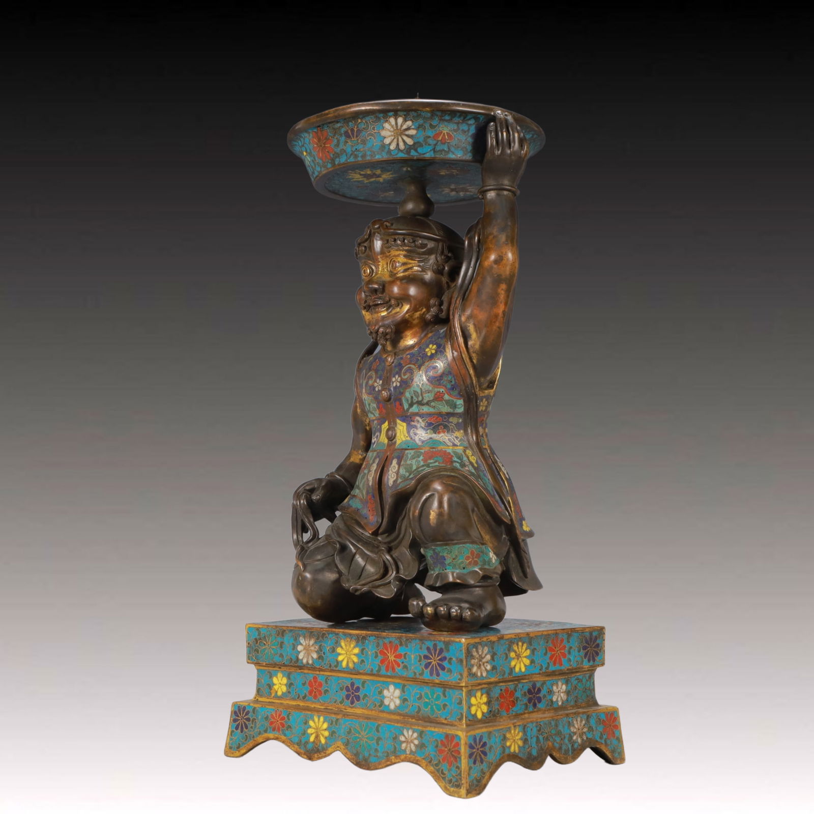 A Pair of Huge Cloisonne Lotus Pattern Figure Candlesticks - 16