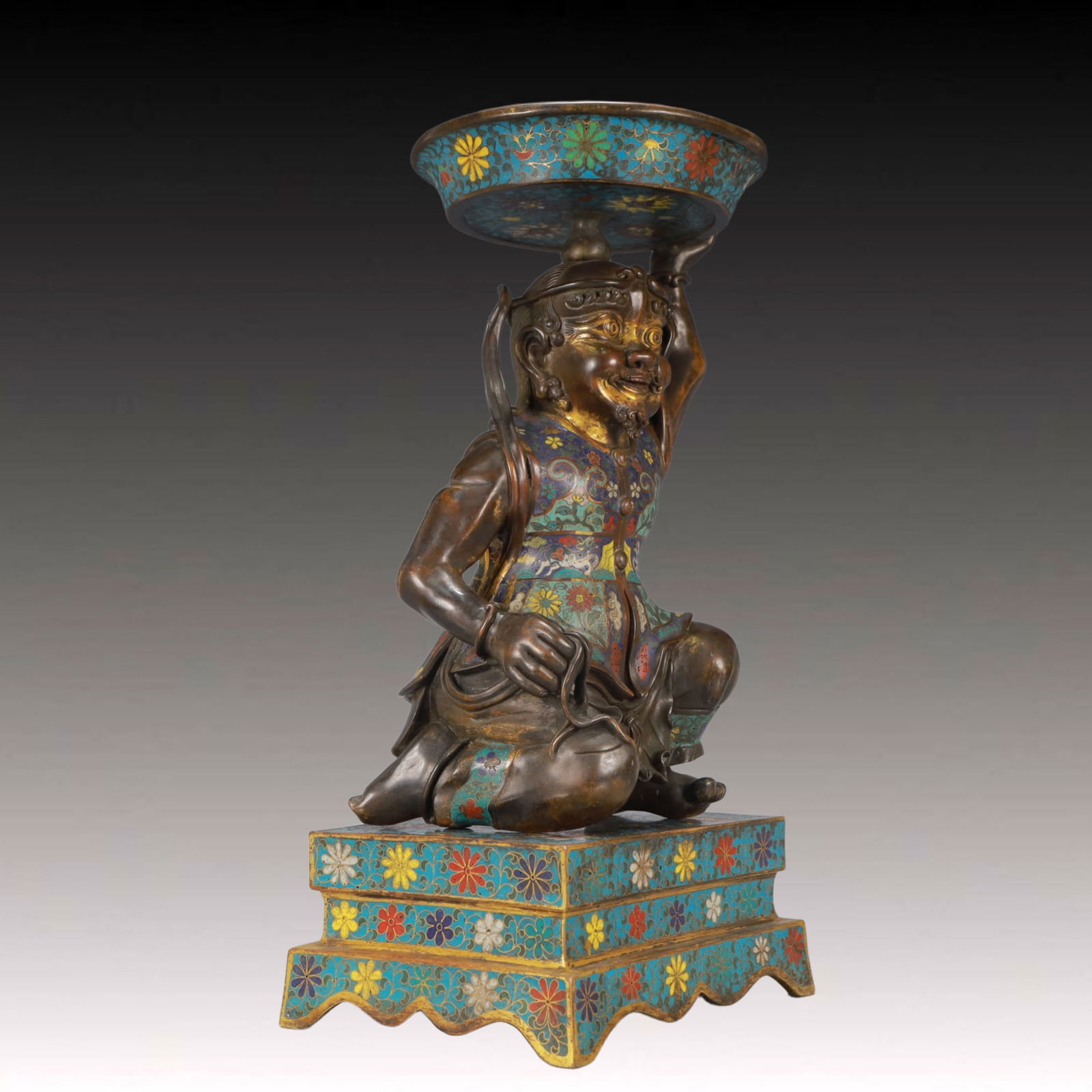 A Pair of Huge Cloisonne Lotus Pattern Figure Candlesticks - 17