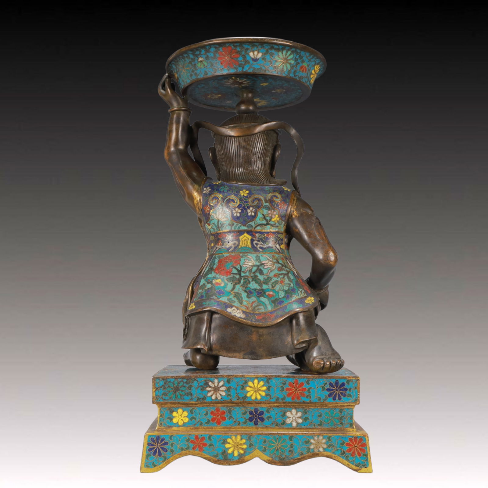 A Pair of Huge Cloisonne Lotus Pattern Figure Candlesticks - 18