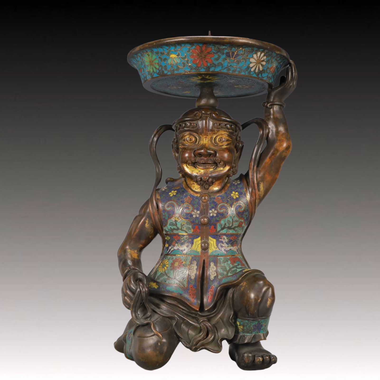 A Pair of Huge Cloisonne Lotus Pattern Figure Candlesticks - 19