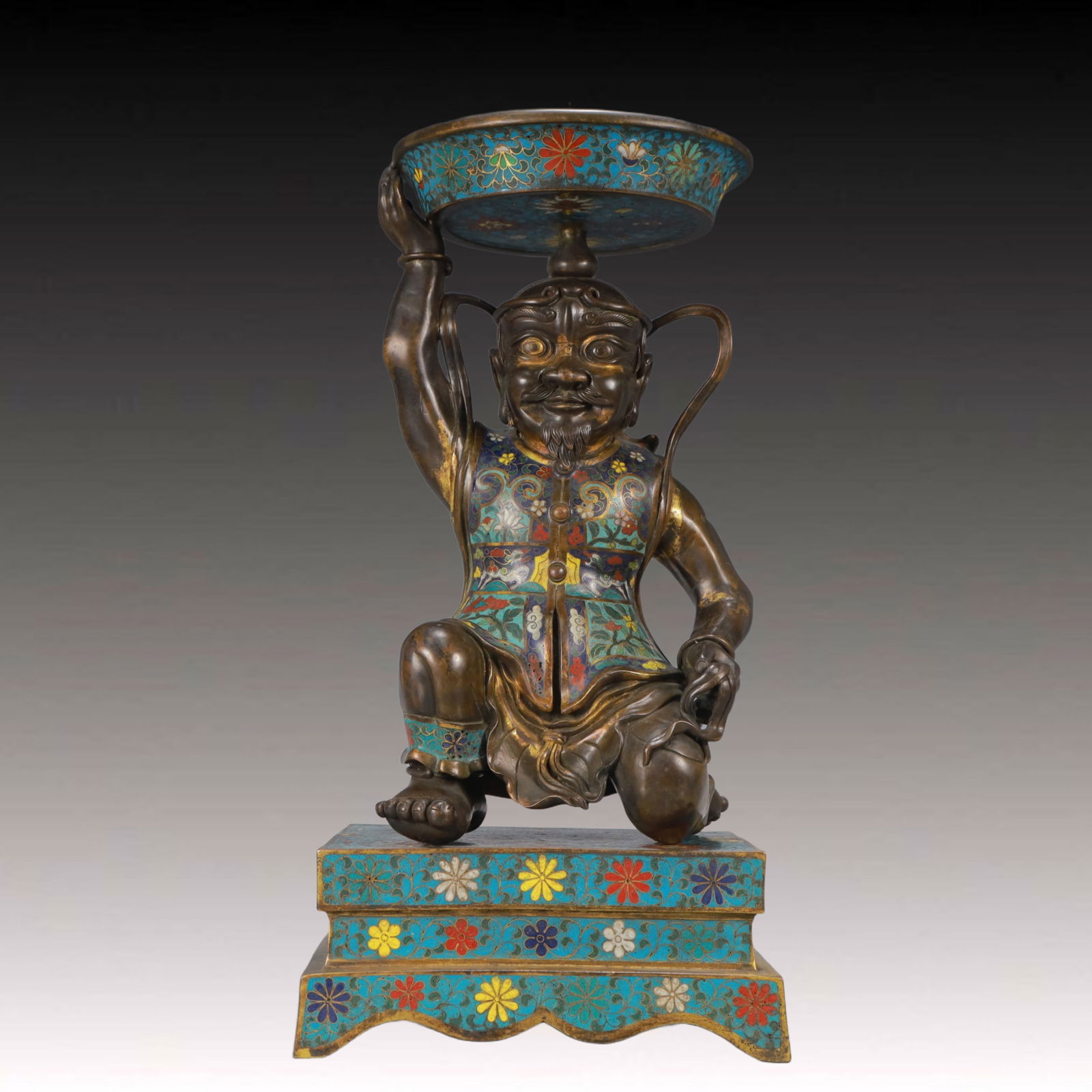 A Pair of Huge Cloisonne Lotus Pattern Figure Candlesticks - 2