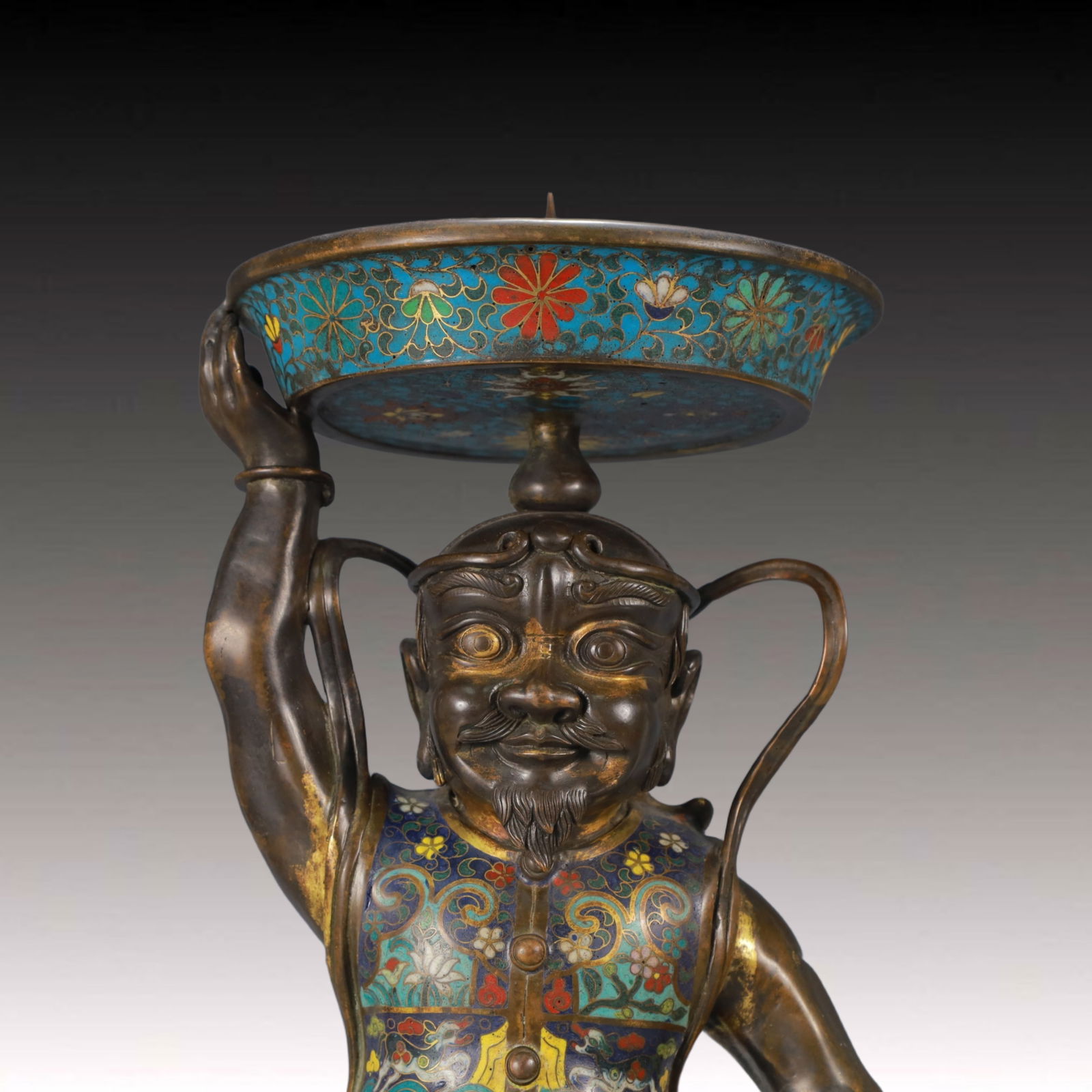 A Pair of Huge Cloisonne Lotus Pattern Figure Candlesticks - 3