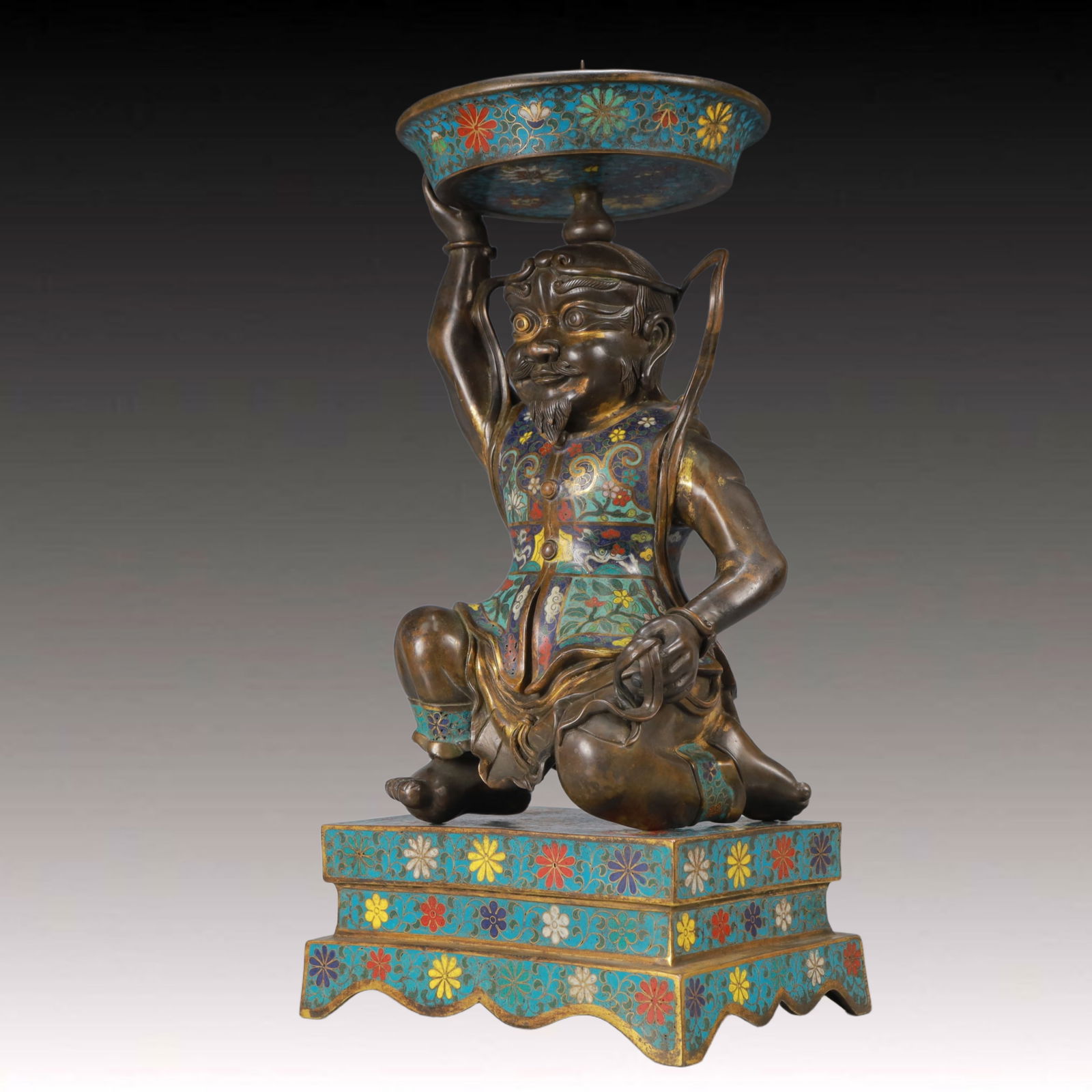 A Pair of Huge Cloisonne Lotus Pattern Figure Candlesticks - 5