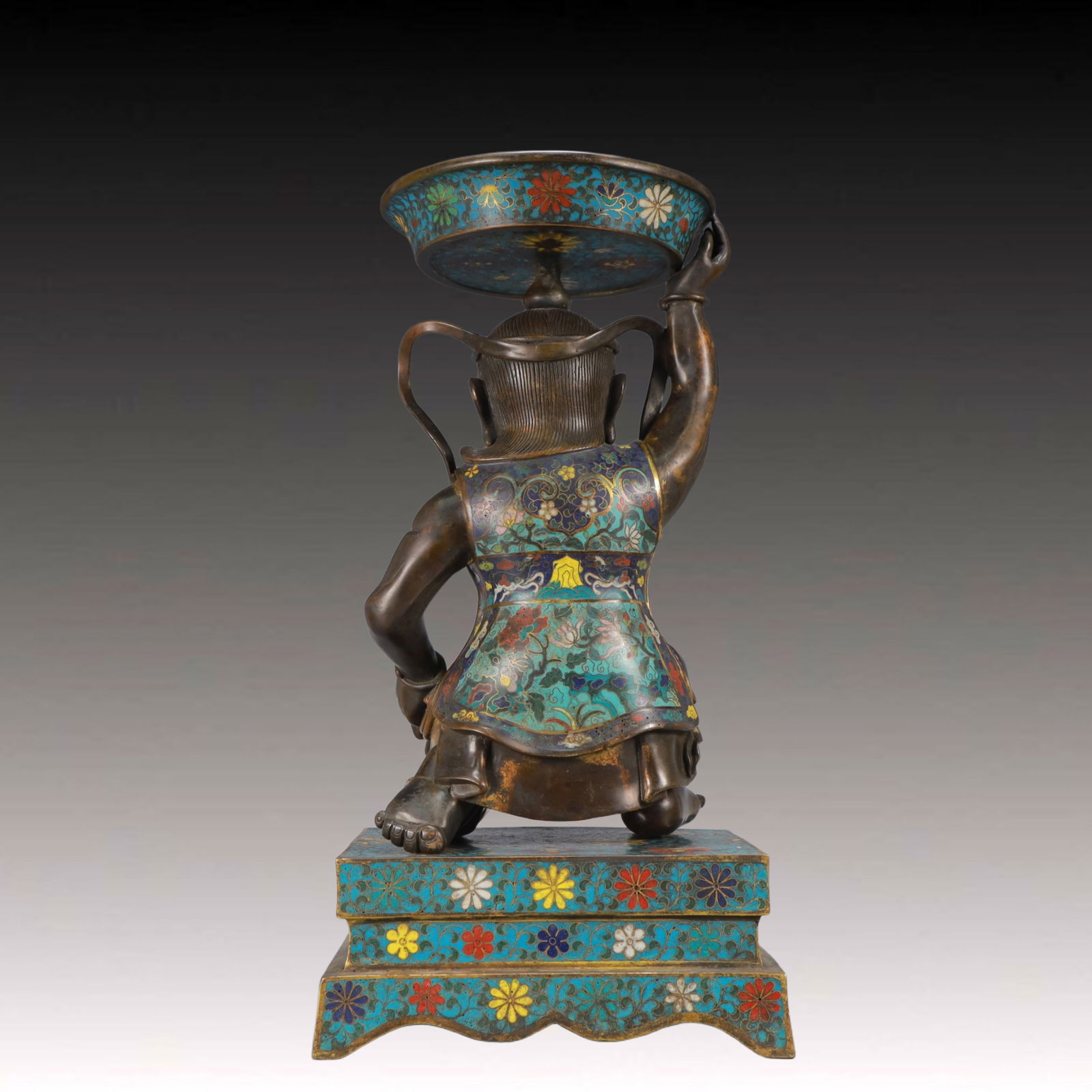 A Pair of Huge Cloisonne Lotus Pattern Figure Candlesticks - 7