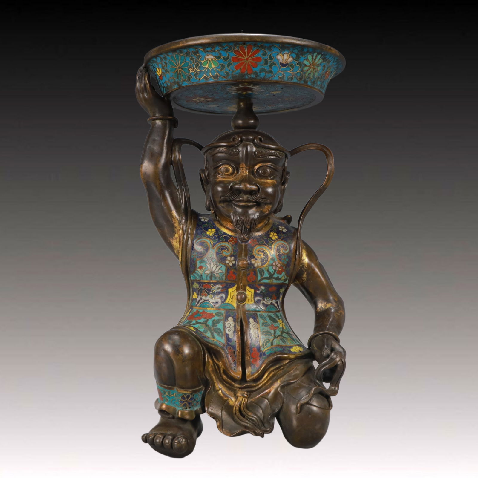 A Pair of Huge Cloisonne Lotus Pattern Figure Candlesticks - 8