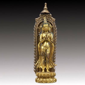 A Solemn Gilt Bronze Statue of Avalokitesvara