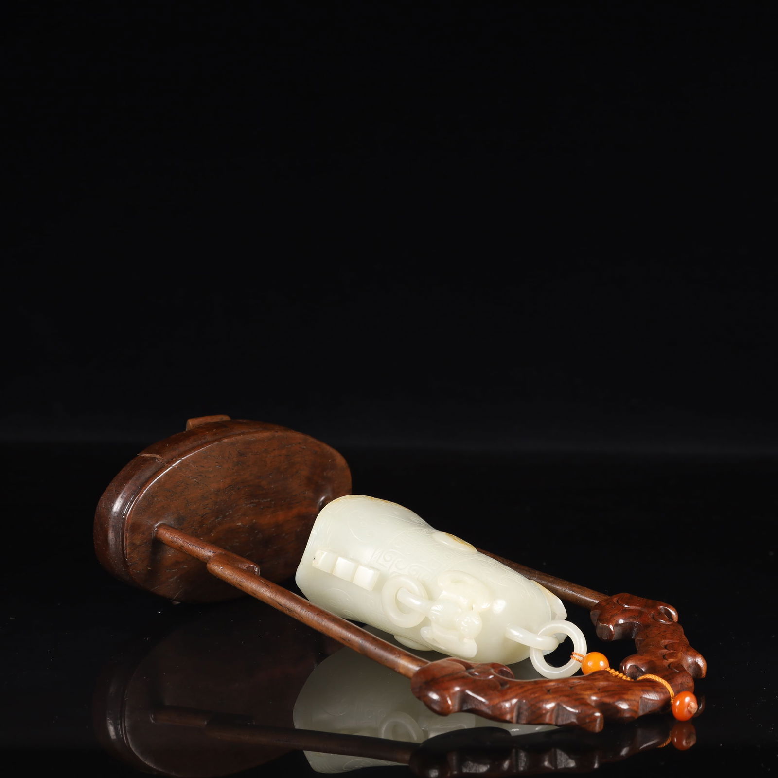 An Exquisite White Jade Trigram Pattern Chime - 6