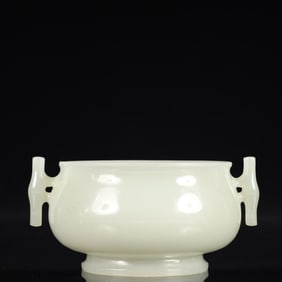 An Exquisite White Jade Double-Ears Censer