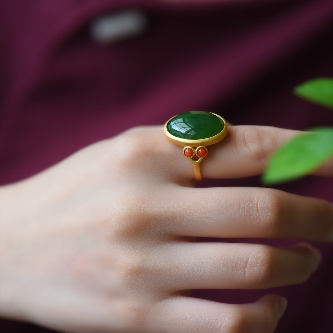 An Exquisite Sterling Silver-Gold Plated Inlaid Jasper Ring: An Exquisite Sterling Silver-Gold Plated Inlaid Jasper Ring,Size:15mmx20mm ?????????