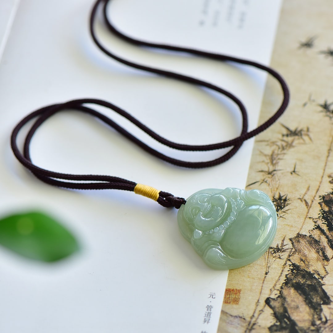 An Exquisite Greenish Jade Maitreya Buddha Pendant: An Exquisite Greenish Jade Maitreya Buddha Pendant,Size:39mmx40mm ???????????