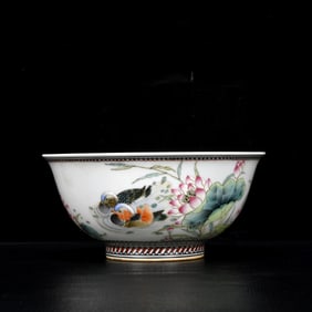 An Exquisite Famille-Rose Flower and Mandarin Duck Pattern Bowl,with Poem