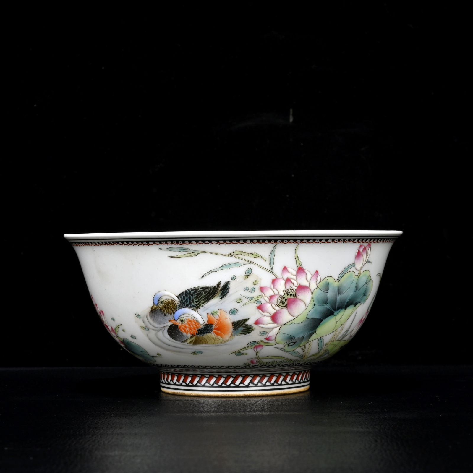 An Exquisite Famille-Rose Flower and Mandarin Duck Pattern Bowl,with Poem: An Exquisite Famille-Rose Flower and Mandarin Duck Pattern Bowl,with Poem,Qing Dynasty,China,Size:2.8inx5.9in 粉彩花卉鸳鸯纹碗,带诗文,