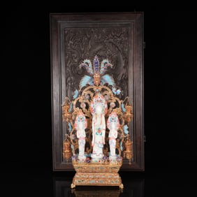 An Exquisite Gilt Bronze Inlaid White Jade Statue of Sakyamuni,Inlaid Gems