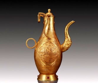 An Exquisite Gilt Bronze Inlaid Gems Phoenix Pattern Teapot