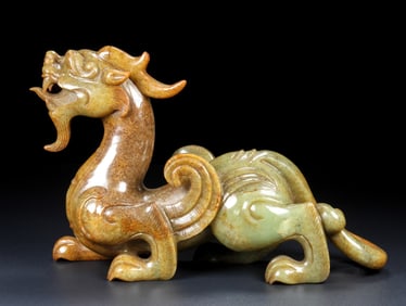 An Exquisite Yellow Jade Auspicious Beast Ornament