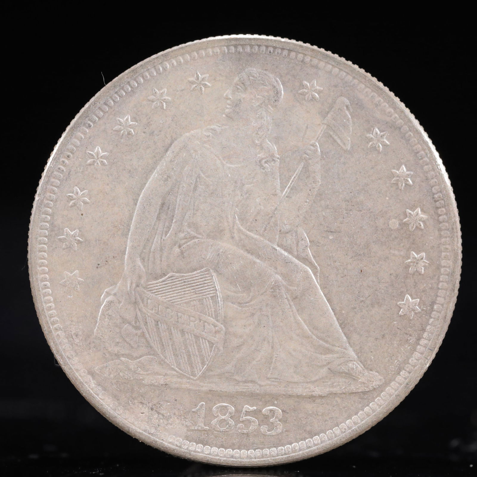 USA One Dollar 1853 Coin: American coin. IN GOD WE TRUST / LIBERTY / 1853 / UNITED STATES OF AMERICA / ONE DOL. Weight:26.9g.