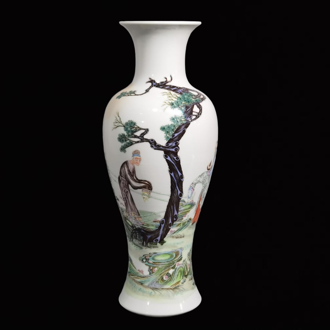 A Rare Famille-Rose Figure and Story Pattern Vase: A Rare Famille-Rose Figure and Story Pattern Vase,Qing Dynasty,China,Qianlong Six-Character Mark,Size:11.8inx4.7in 