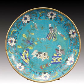 An Exquisite  Cloisonne Lotus Flower and Bird Pattern Plate