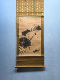 A Chinese Vertical Scroll Ink Painting of Lotus on Paper