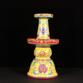 An Exquisite Enamel Lotus Pattern Candlestick