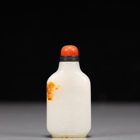 An Exquisite White Jade Figure Pattern Snuff Bottle, Inlaid Gems