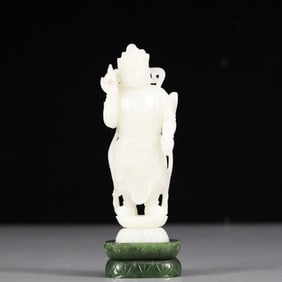 An Exquisite White Jade Character Ornament,with Jasper Base