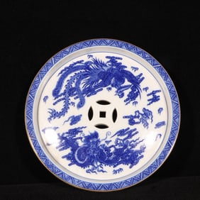 An Exquisite Blue and White Painted Gold Dragon and Phoenix Pattern Tea Washer