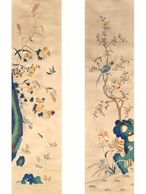 A pair of exquisite kesi paintings of flowers and birds