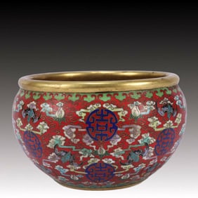 An Exquisite Cloisonne Auspicious Cloud and Bats Pattern Water Pot