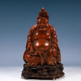 An Exquisite Bamboo Statue of Maitreya Buddha,With Base