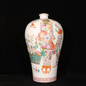 A Rare Famille-Rose Painted Gold Flower and Dragon Pattern Vase