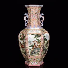 A Huge Enamel the Twelve Chinese Zodiac Signs Double-Ears Vase