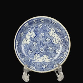 An Exquisite Blue and White Seawater and Horse Pattern Plate